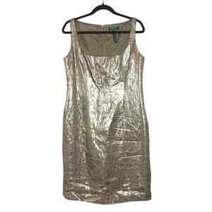 Lauren Ralph Lauren Women’s Paisley Brocade Metallic Cocktail Dress Gold Size 12